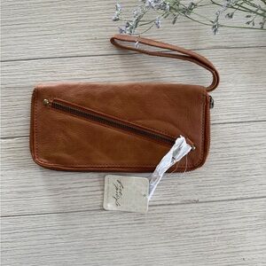 Free People Brown Leather Clutch with Wrist Strap NWT